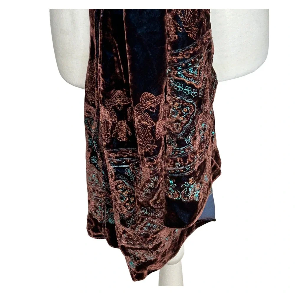 Citron Santa Monica Velvet Scarf Shawl Boho Art To Wear Embroidered‎ 84"x19" NEW - Picture 9 of 14
